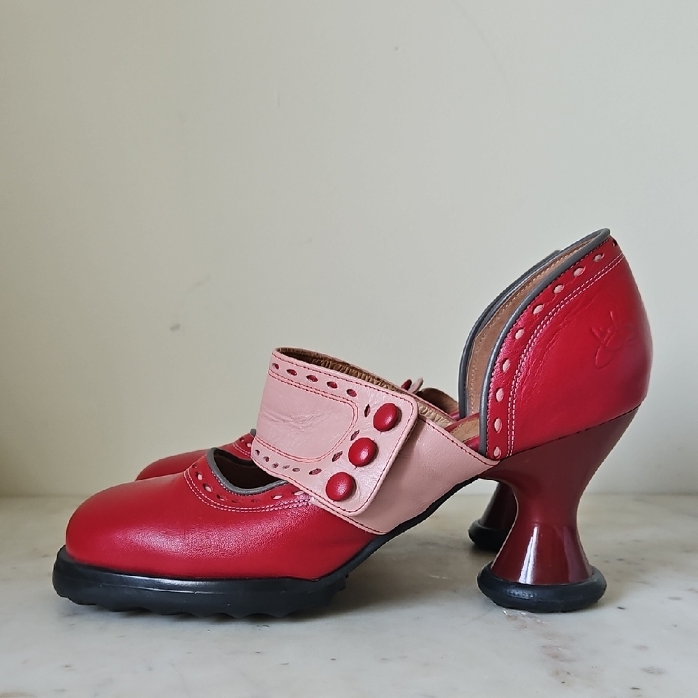 John Fluevog Red and Pink Statement Heels